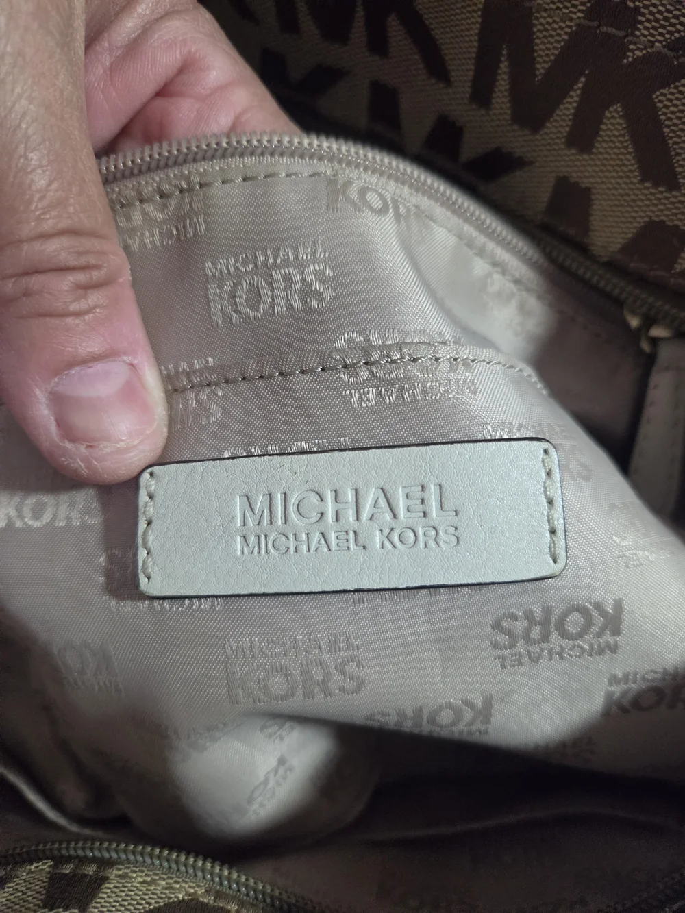 Michael Kors Tan/Brown MK Logo Tote with Chain-Detail Straps